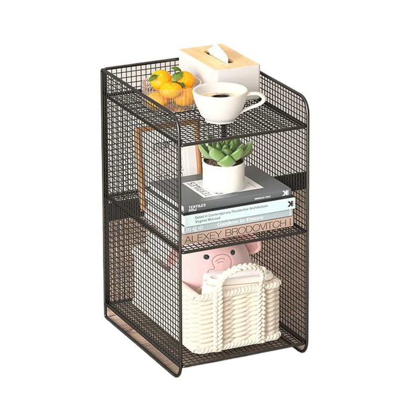 Modern Minimalist Iron Rectangular Narrow Nightstand With 3 Tiers For Living Room & Bedroom