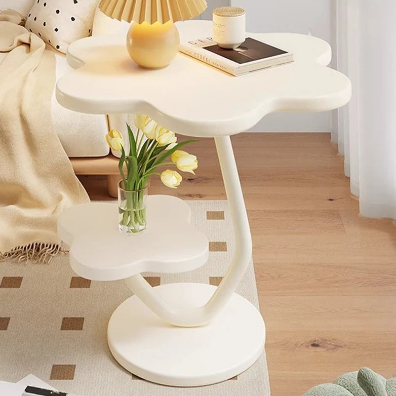 Modern Art Deco Iron & Carbon Steel Engineered Wood Clover End Table With 2-Tier For Living Room