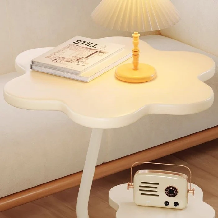 Modern Art Deco Iron & Carbon Steel Engineered Wood Clover End Table With 2-Tier For Living Room