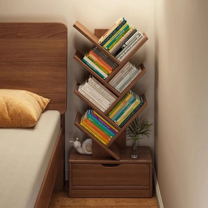 Contemporary Creative Eco-friendly Board Tree-Shaped Bookshelf With Drawer For Living Room