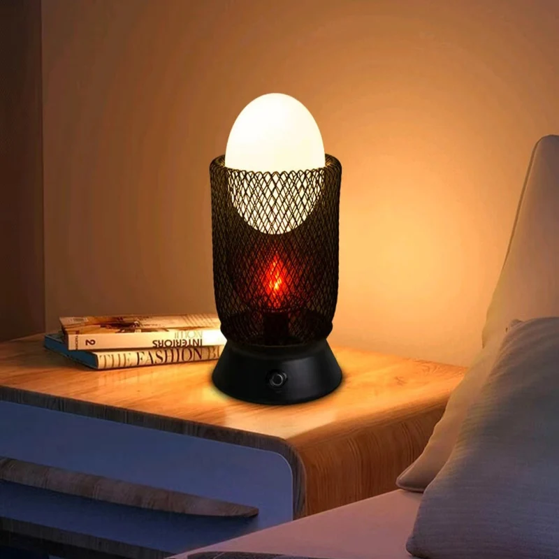 Contemporary Retro Iron And Glass Egg Cage Flame 1-Light LED Rechargeable Table Lamp Night Light For Bedroom And Dining Room