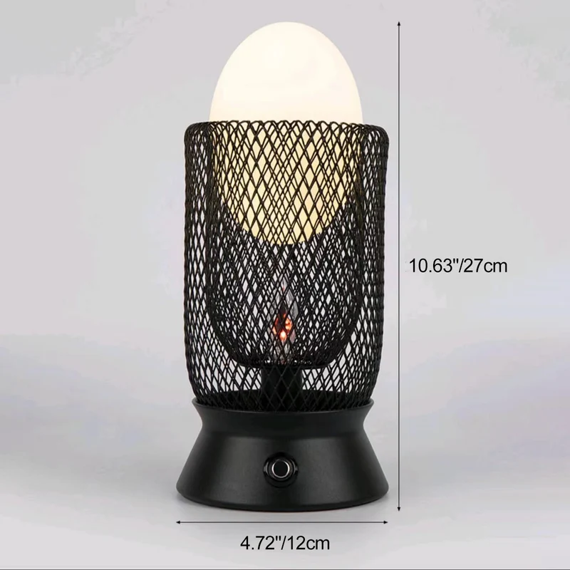 Contemporary Retro Iron And Glass Egg Cage Flame 1-Light LED Rechargeable Table Lamp Night Light For Bedroom And Dining Room