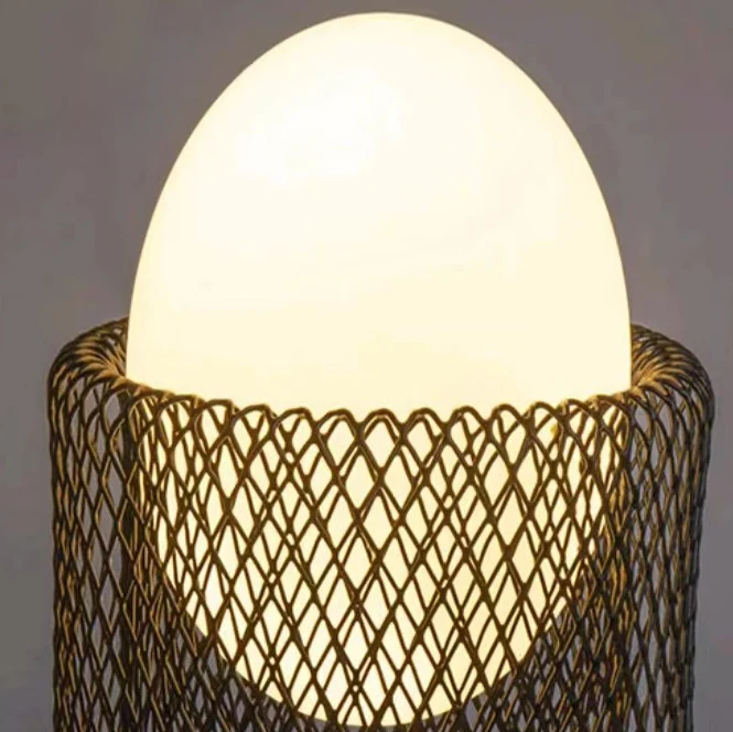 Contemporary Retro Iron And Glass Egg Cage Flame 1-Light LED Rechargeable Table Lamp Night Light For Bedroom And Dining Room