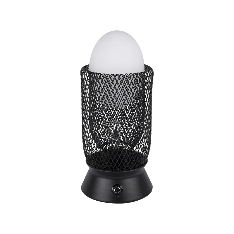 Contemporary Retro Iron And Glass Egg Cage Flame 1-Light LED Rechargeable Table Lamp Night Light For Bedroom And Dining Room