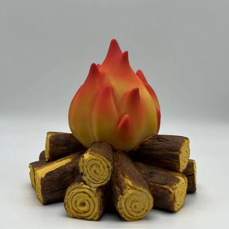 Modern Art Deco Battery Resin Simulated Firewood Flame LED Table Lamp Night Light For Bedroom