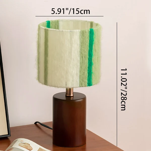 Traditional French Oak And Mohair Weaving Round Sphere Cylinder 1-Light Table Lamp For Bedroom