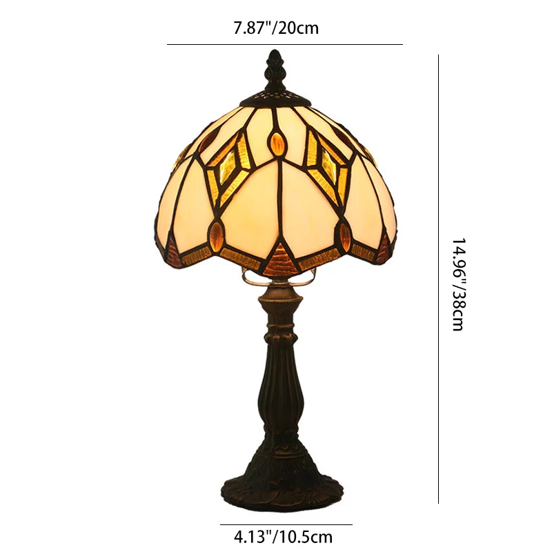 Traditional Tiffany Glass & Zinc Alloy Diamond Dome 1-Light Table Lamp For Bedroom & Living Room