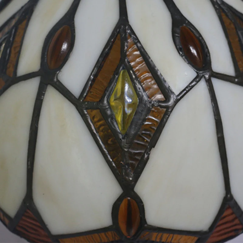 Traditional Tiffany Glass & Zinc Alloy Diamond Dome 1-Light Table Lamp For Bedroom & Living Room