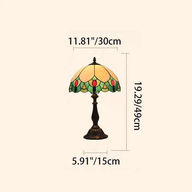 Traditional Tiffany Glass & Zinc Alloy Leaf Dome 1-Light Table Lamp For Bedroom & Living Room