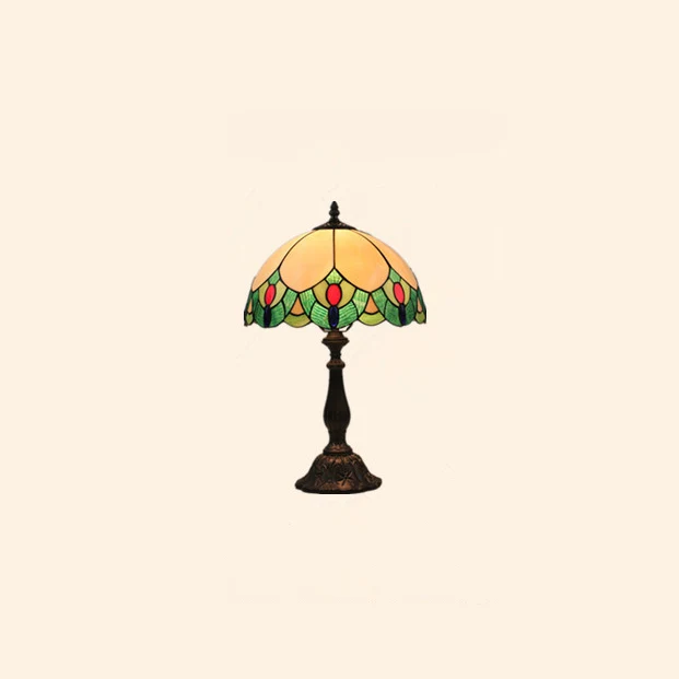 Traditional Tiffany Glass & Zinc Alloy Leaf Dome 1-Light Table Lamp For Bedroom & Living Room