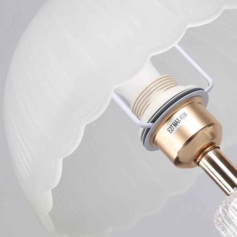 Modern Minimalist Metal Acrylic Glass Striped Cylinder Base Dome Flower 1-Light Table Lamp For Bedroom