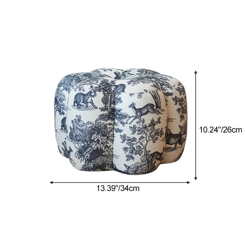 Contemporary Retro Flower Cube Cotton Linen Faux Oil-waxed Leather Pine Wheels Footstool Backless Armless For Living Room