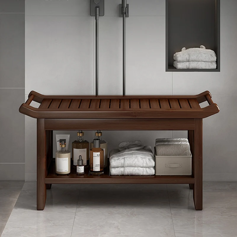 Modern Minimalist Rectangle Full Bamboo Storage Cabinet Side Table 2 - Tier For Bathroom