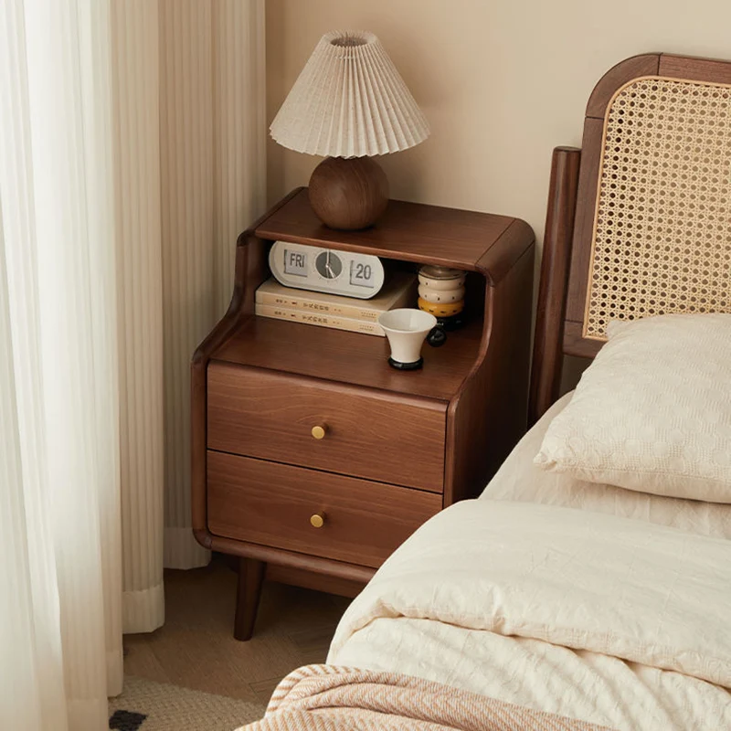 Traditional Japanese Square Plywood Top Nightstand 2-Tier Storage Drawer For Bedroom