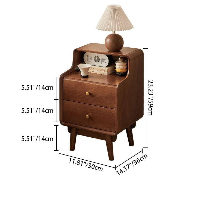 Traditional Japanese Square Plywood Top Nightstand 2-Tier Storage Drawer For Bedroom
