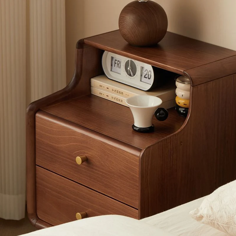 Traditional Japanese Square Plywood Top Nightstand 2-Tier Storage Drawer For Bedroom