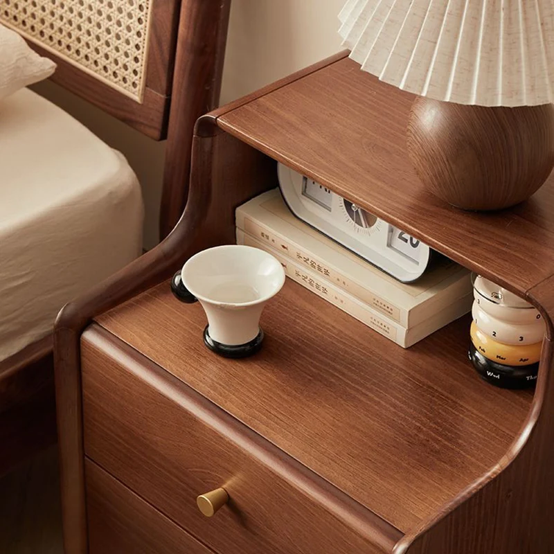 Traditional Japanese Square Plywood Top Nightstand 2-Tier Storage Drawer For Bedroom