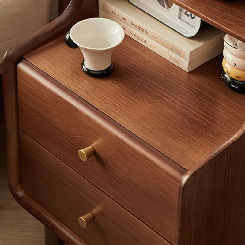 Traditional Japanese Square Plywood Top Nightstand 2-Tier Storage Drawer For Bedroom