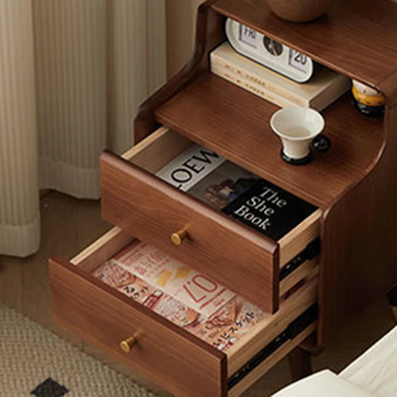 Traditional Japanese Square Plywood Top Nightstand 2-Tier Storage Drawer For Bedroom
