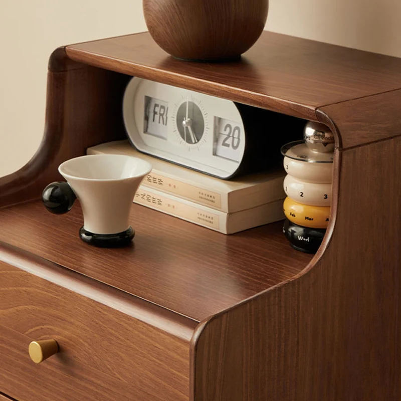 Traditional Japanese Square Plywood Top Nightstand 2-Tier Storage Drawer For Bedroom
