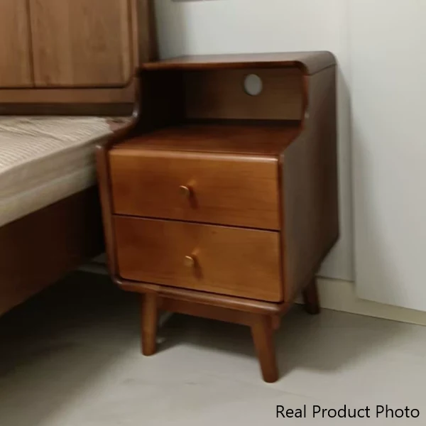Traditional Japanese Square Plywood Top Nightstand 2-Tier Storage Drawer For Bedroom
