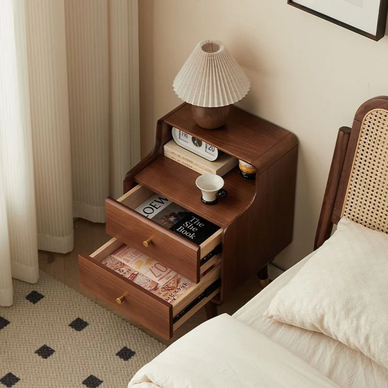 Traditional Japanese Square Plywood Top Nightstand 2-Tier Storage Drawer For Bedroom