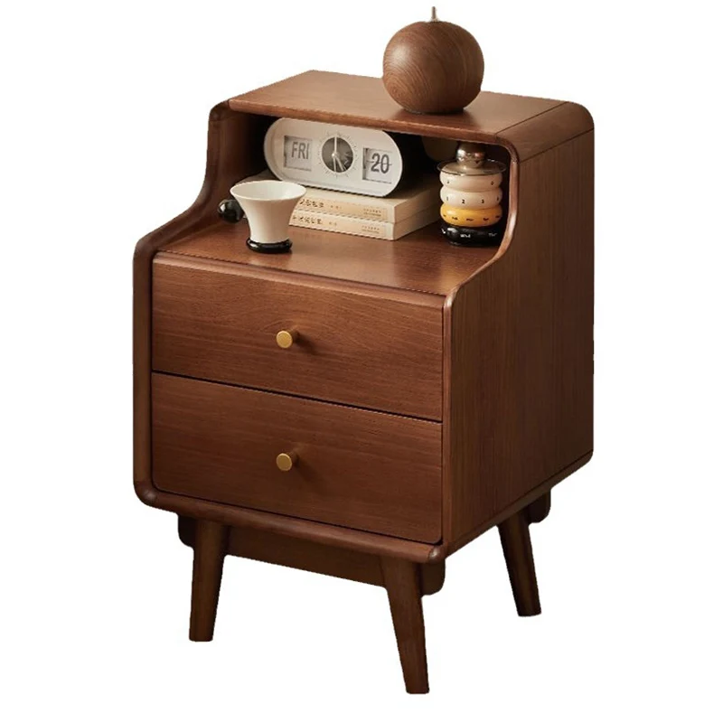 Traditional Japanese Square Plywood Top Nightstand 2-Tier Storage Drawer For Bedroom