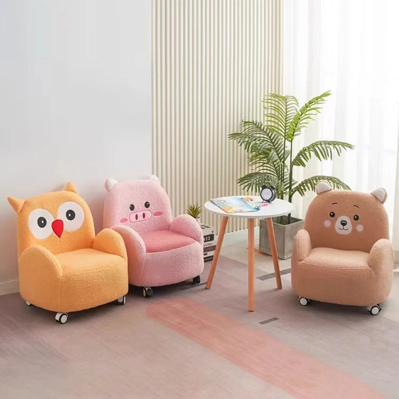Contemporary Creative Sherpa Fabric & Wood Square Sofa Chair For Kids Living Room & Bedroom
