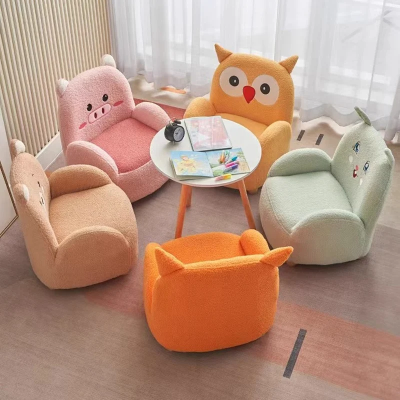 Contemporary Creative Sherpa Fabric & Wood Square Sofa Chair For Kids Living Room & Bedroom