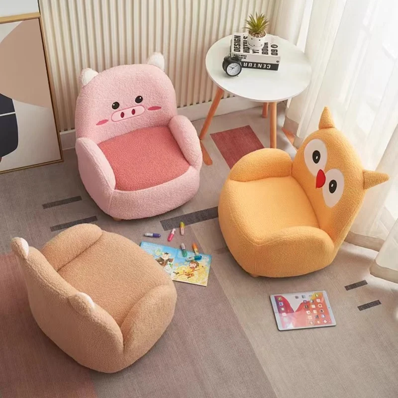Contemporary Creative Sherpa Fabric & Wood Square Sofa Chair For Kids Living Room & Bedroom