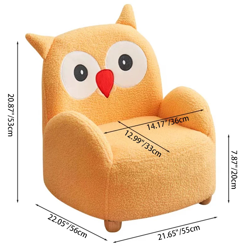 Contemporary Creative Sherpa Fabric & Wood Square Sofa Chair For Kids Living Room & Bedroom