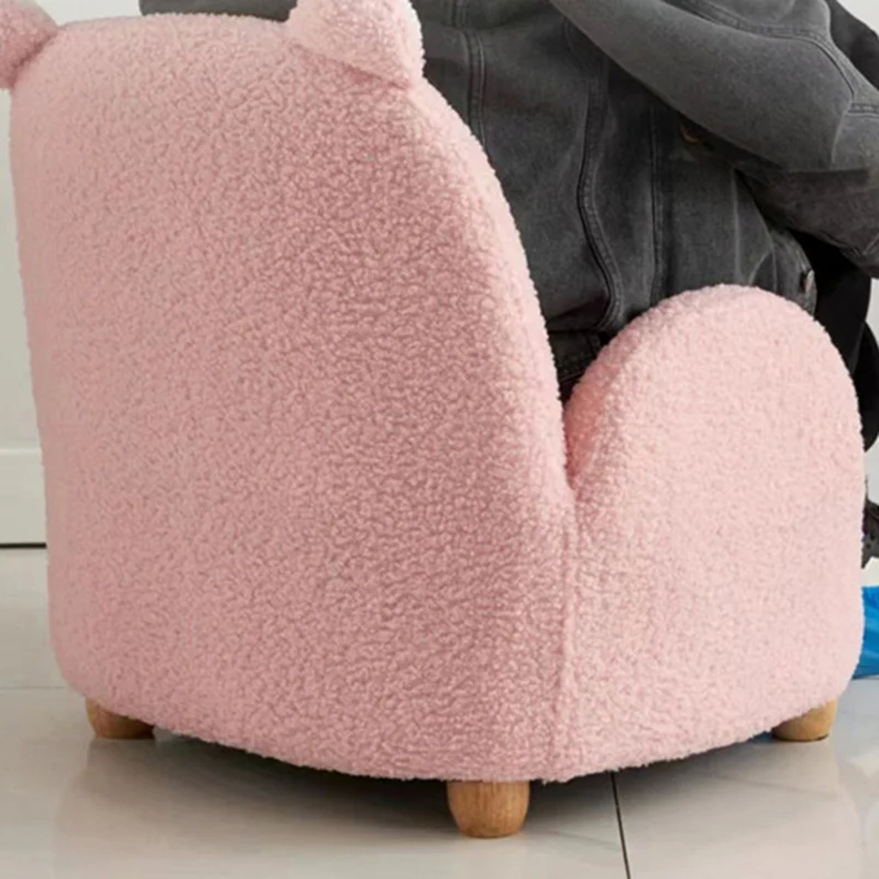 Contemporary Creative Sherpa Fabric & Wood Square Sofa Chair For Kids Living Room & Bedroom
