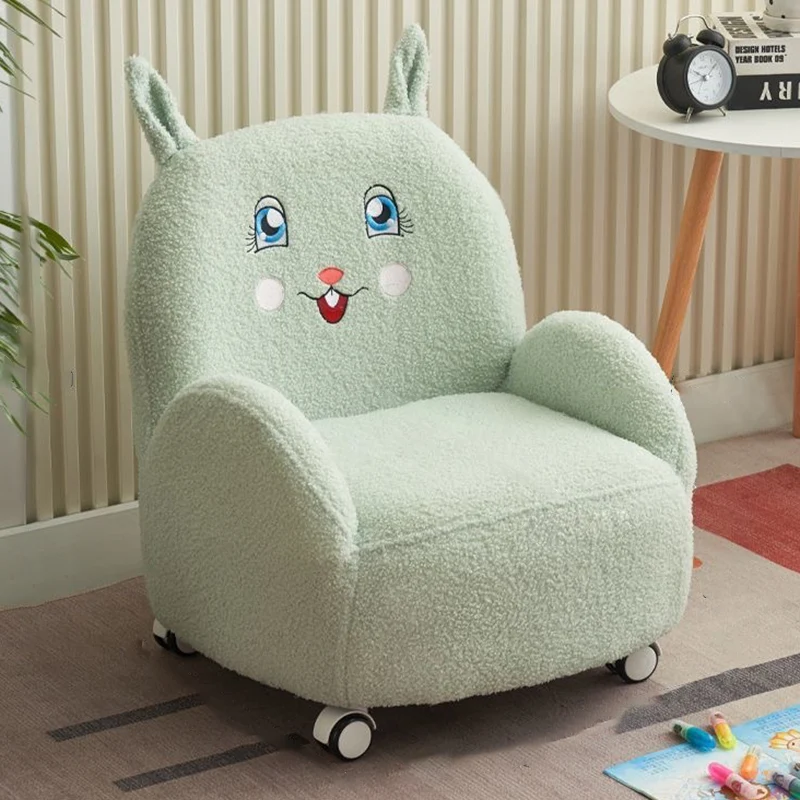 Contemporary Creative Sherpa Fabric & Wood Square Sofa Chair For Kids Living Room & Bedroom
