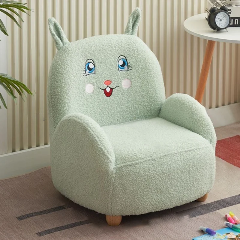 Contemporary Creative Sherpa Fabric & Wood Square Sofa Chair For Kids Living Room & Bedroom