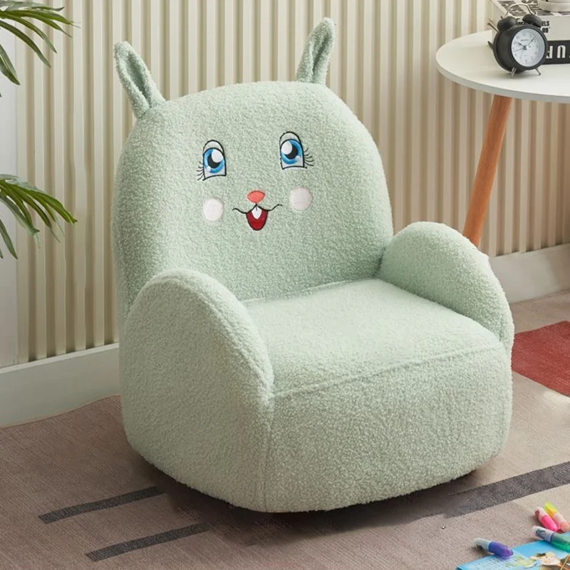 Contemporary Creative Sherpa Fabric & Wood Square Sofa Chair For Kids Living Room & Bedroom
