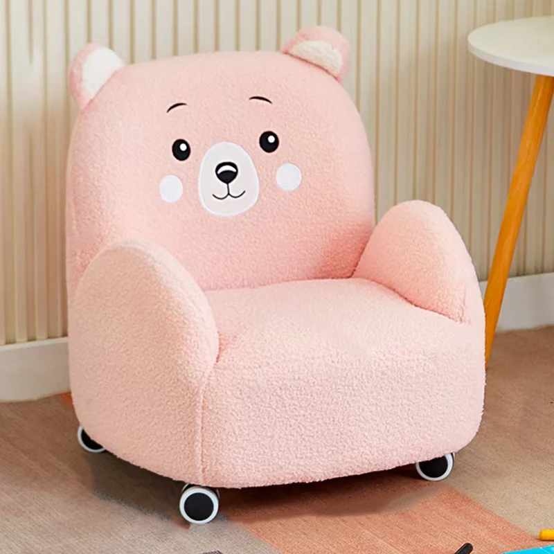 Contemporary Creative Sherpa Fabric & Wood Square Sofa Chair For Kids Living Room & Bedroom