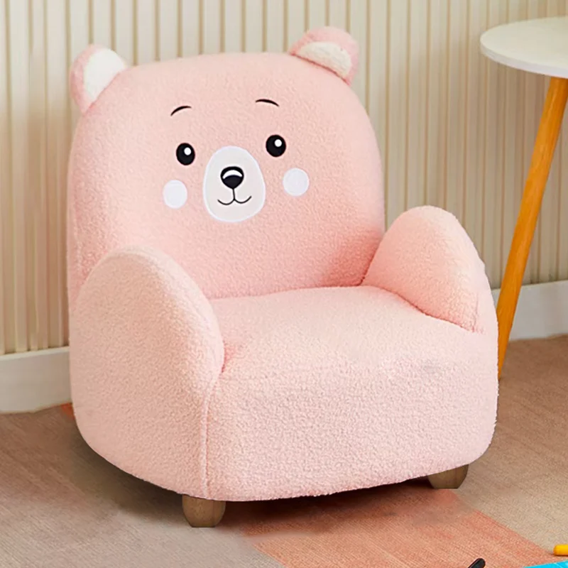 Contemporary Creative Sherpa Fabric & Wood Square Sofa Chair For Kids Living Room & Bedroom