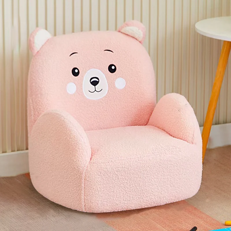 Contemporary Creative Sherpa Fabric & Wood Square Sofa Chair For Kids Living Room & Bedroom
