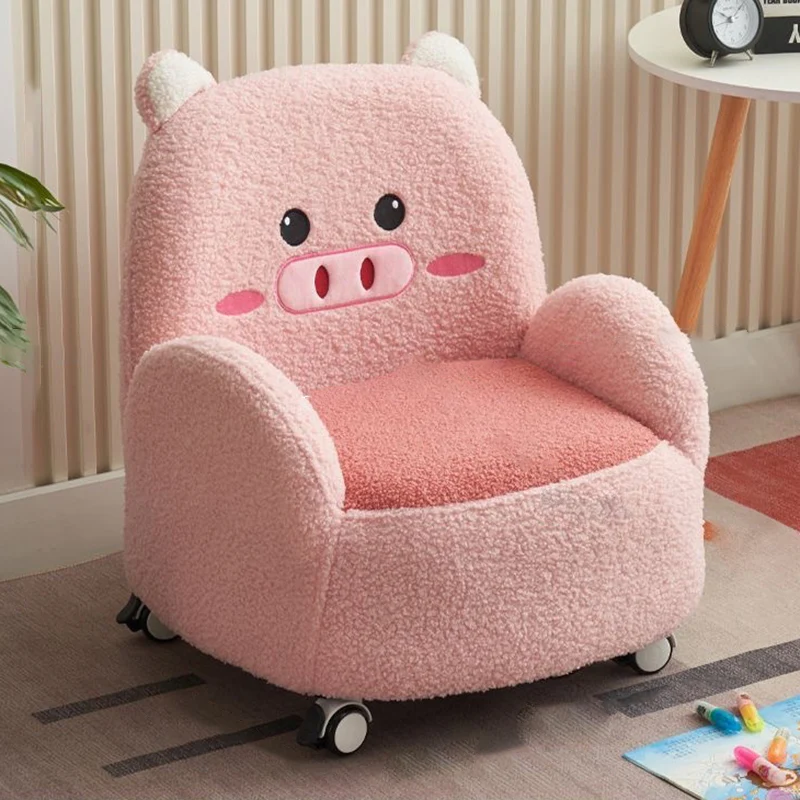Contemporary Creative Sherpa Fabric & Wood Square Sofa Chair For Kids Living Room & Bedroom