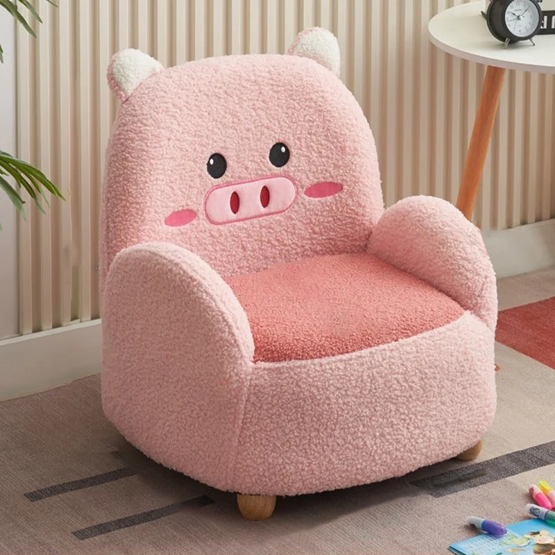 Contemporary Creative Sherpa Fabric & Wood Square Sofa Chair For Kids Living Room & Bedroom
