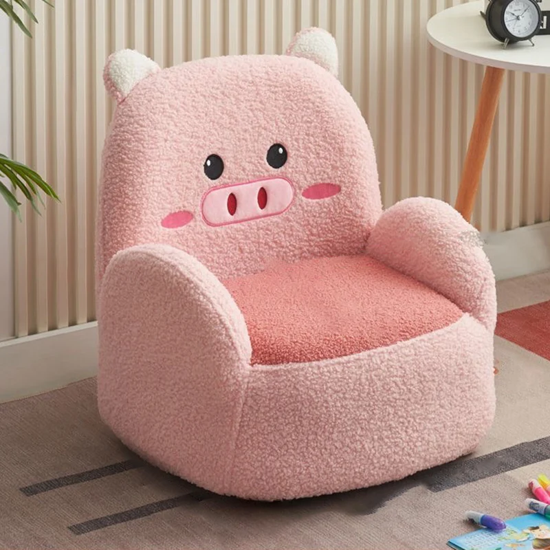 Contemporary Creative Sherpa Fabric & Wood Square Sofa Chair For Kids Living Room & Bedroom