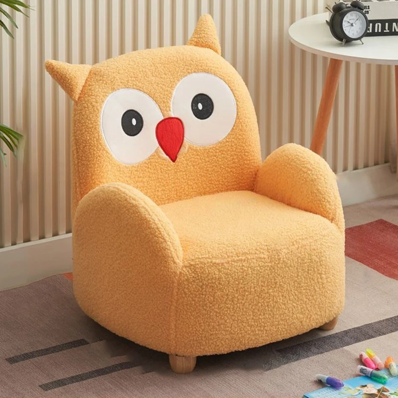 Contemporary Creative Sherpa Fabric & Wood Square Sofa Chair For Kids Living Room & Bedroom