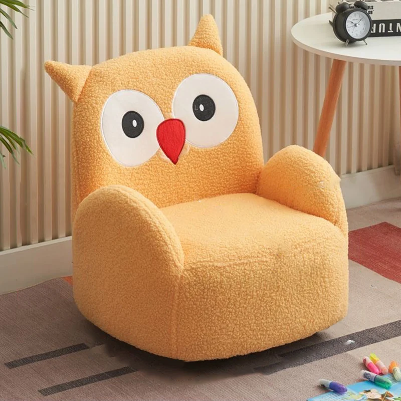 Contemporary Creative Sherpa Fabric & Wood Square Sofa Chair For Kids Living Room & Bedroom