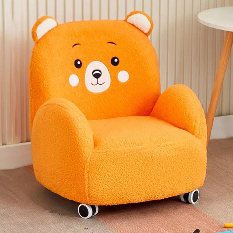 Contemporary Creative Sherpa Fabric & Wood Square Sofa Chair For Kids Living Room & Bedroom