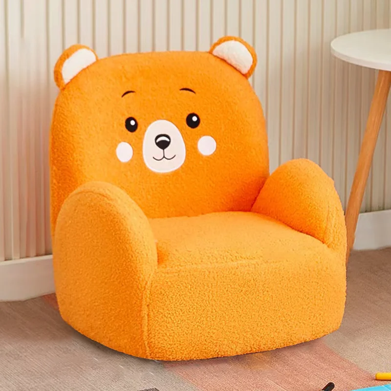 Contemporary Creative Sherpa Fabric & Wood Square Sofa Chair For Kids Living Room & Bedroom