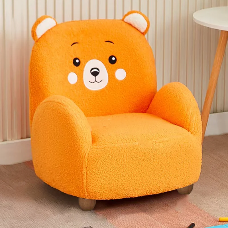 Contemporary Creative Sherpa Fabric & Wood Square Sofa Chair For Kids Living Room & Bedroom
