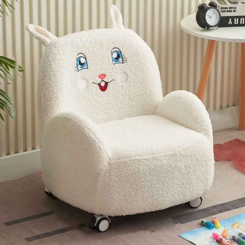 Contemporary Creative Sherpa Fabric & Wood Square Sofa Chair For Kids Living Room & Bedroom