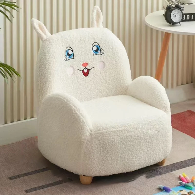 Contemporary Creative Sherpa Fabric & Wood Square Sofa Chair For Kids Living Room & Bedroom