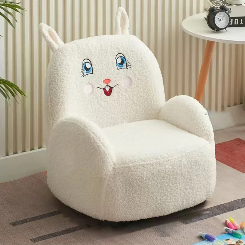 Contemporary Creative Sherpa Fabric & Wood Square Sofa Chair For Kids Living Room & Bedroom