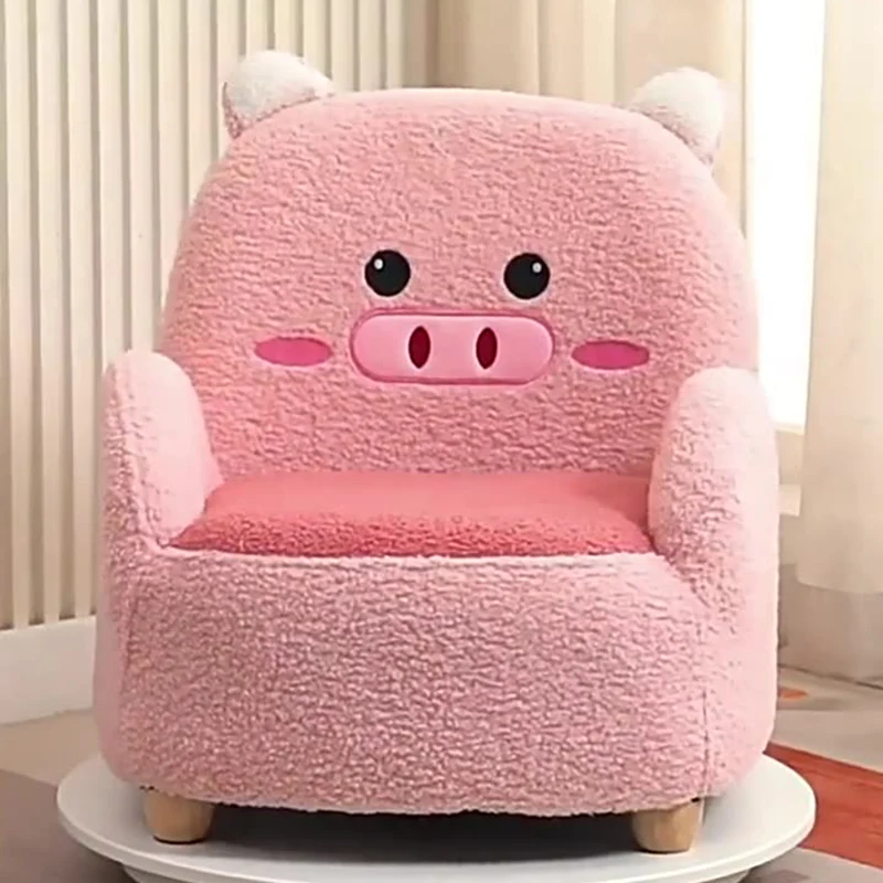Contemporary Creative Sherpa Fabric & Wood Square Sofa Chair For Kids Living Room & Bedroom